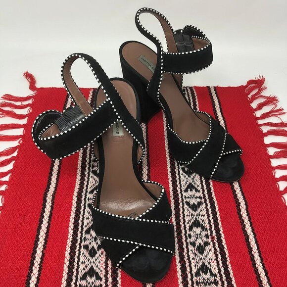 Tabitha Simmons Block Heel Black & White Sandals 9 - Picture 3 of 14